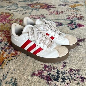 Adidas White and Red VL Court Casual Sneakers